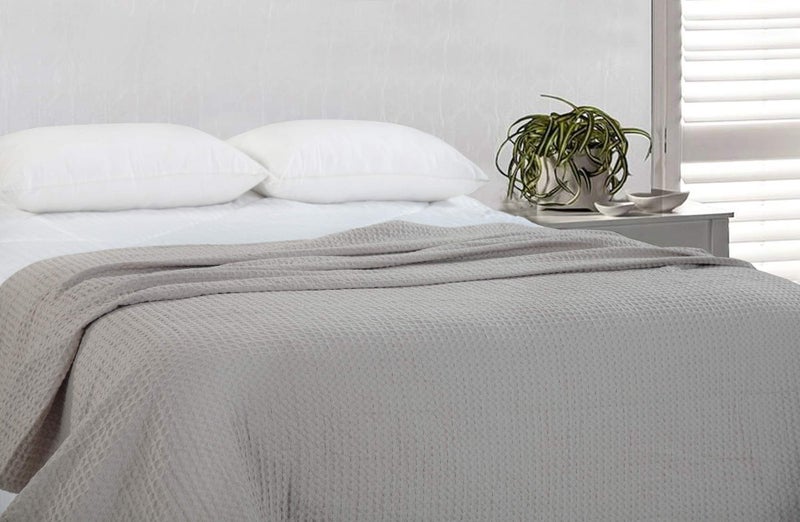HILLFAIR 100% Combed Cotton Blanketâ€“ King Size Bed Blanketsâ€“ Warm Soft All Season Breathable Lightweight Summer Blanketsâ€“ Waffle Weave Home Decor Bed Blanket- Khaki King Bed Cotton Blankets/Bedcovers - Image 5